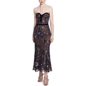 Marchesca Notte- timeless black velvet and Navy floral midi dress